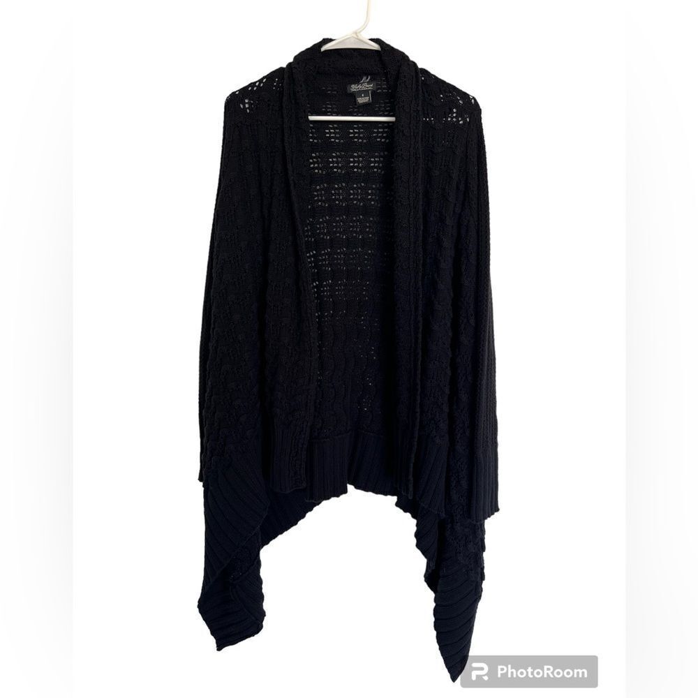 Lucky Brand Chunky Open Knit Cardigan Sweater oversized black size Small